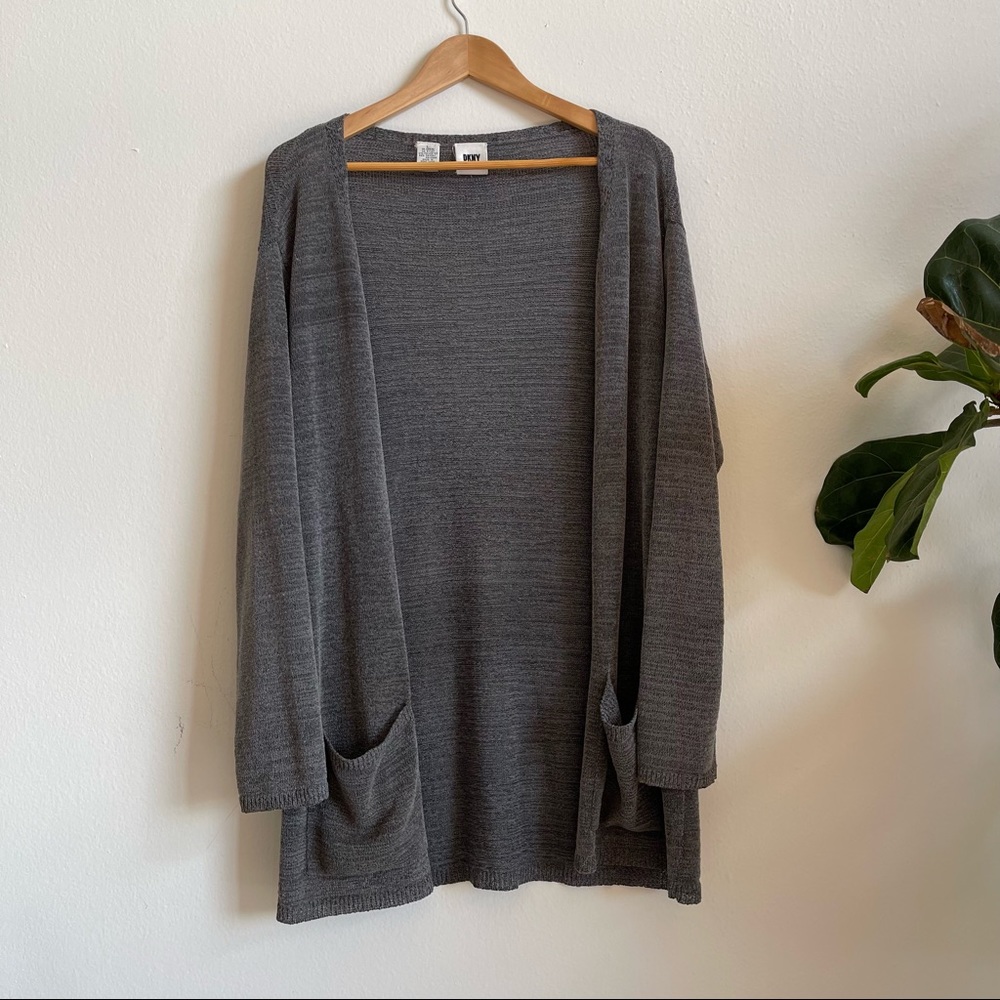 DKNY gray long cardigan